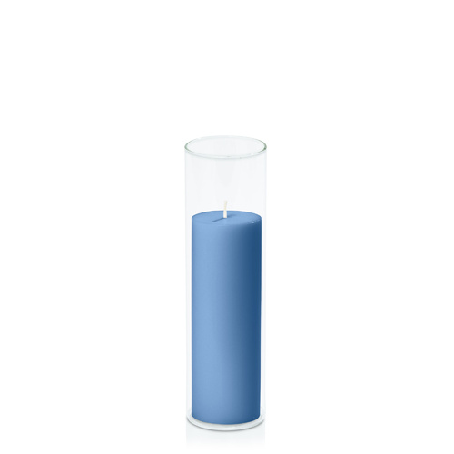 Dusty Blue 5cm x 15cm Pillar in 5.8cm x 20cm Glass