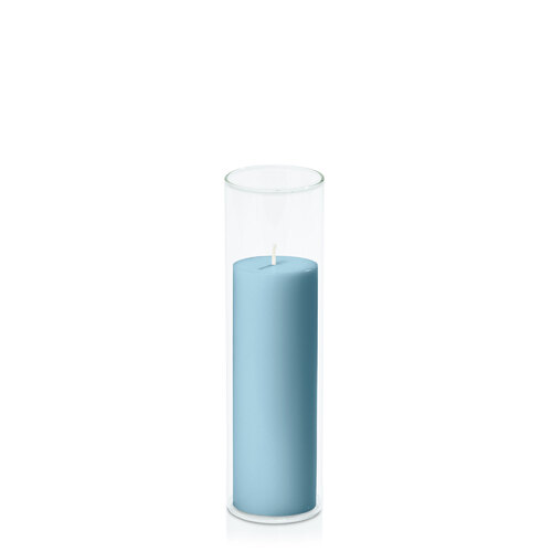 French Blue 5cm x 15cm Pillar in 5.8cm x 20cm Glass