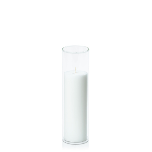 White 5cm x 15cm Pillar in 5.8cm x 20cm Glass