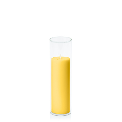 Yellow 5cm x 15cm Pillar in 5.8cm x 20cm Glass