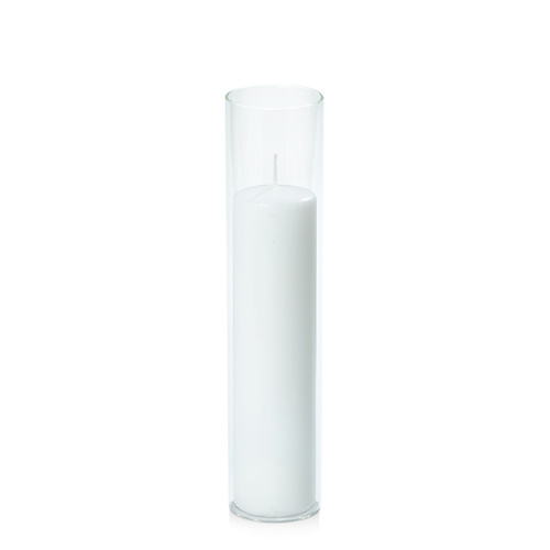 White 5cm x 20cm Event Pillar in 5.8cm x 25cm Glass