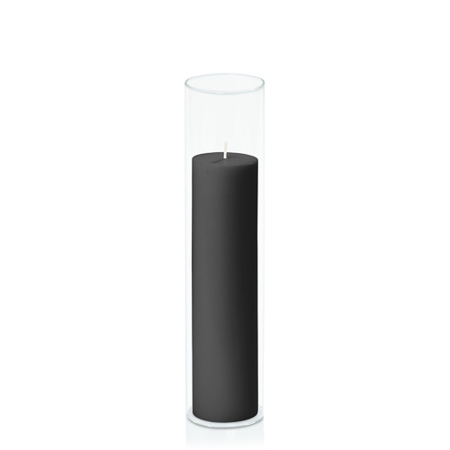 Black 5cm x 20cm Pillar in 5.8cm x 25cm Glass