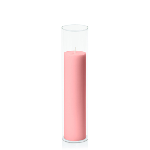 Coral Pink 5cm x 20cm Pillar in 5.8cm x 25cm Glass
