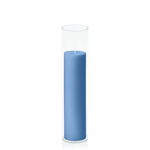 Dusty Blue 5cm x 20cm Pillar in 5.8cm x 25cm Glass