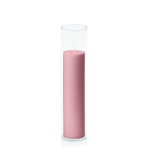 Dusty Pink 5cm x 20cm Pillar in 5.8cm x 25cm Glass