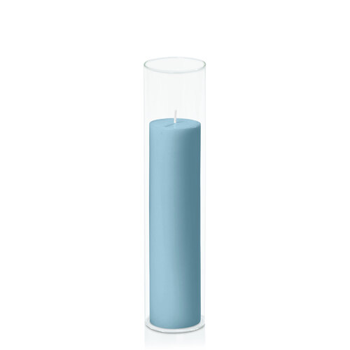 French Blue 5cm x 20cm Pillar in 5.8cm x 25cm Glass