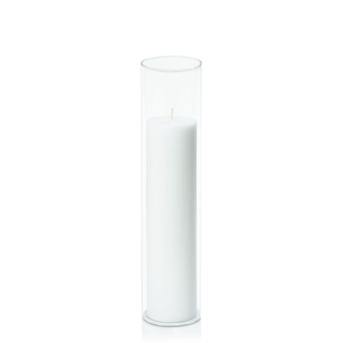 White 5cm x 20cm Pillar in 5.8cm x 25cm Glass
