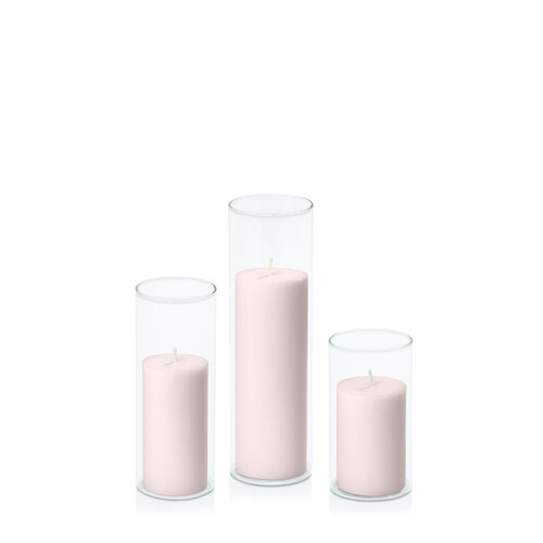 Antique Pink 5cm Pillar in 5.8cm Glass Set - Med