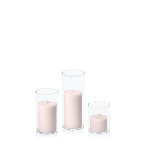 Antique Pink 5cm Pillar in 5.8cm Glass Set - Sm