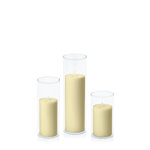 Buttercream 5cm Pillar in 5.8cm Glass Set - Med