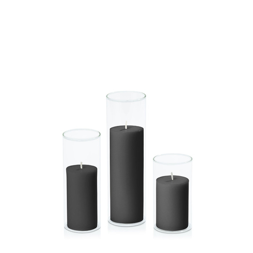Black 5cm Pillar in 5.8cm Glass Set - Med
