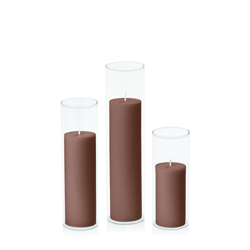 Chocolate 5cm Pillar in 5.8cm Glass Set - Lg