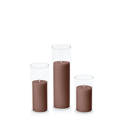 Chocolate 5cm Pillar in 5.8cm Glass Set - Med
