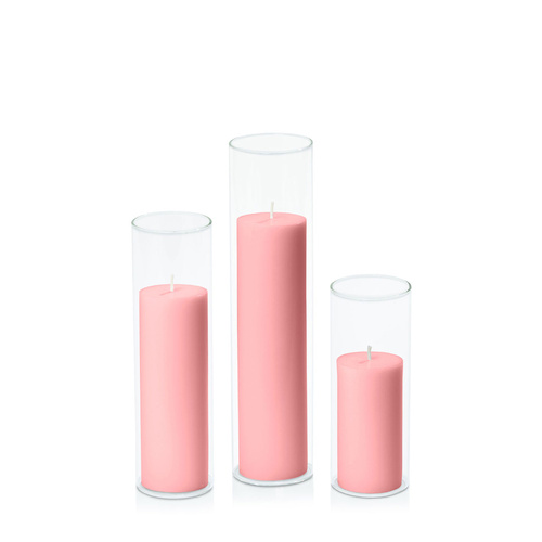 Coral Pink 5cm Pillar in 5.8cm Glass Set - Lg