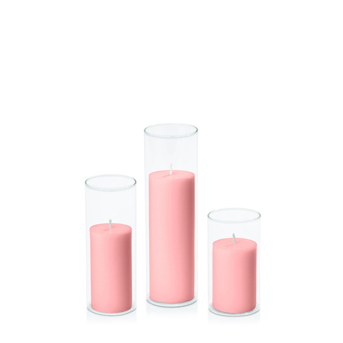 Coral Pink 5cm Pillar in 5.8cm Glass Set - Med