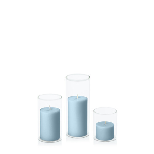 French Blue 5cm Pillar in 5.8cm Glass Set - Sm