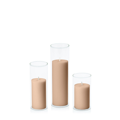 Latte 5cm Pillar in 5.8cm Glass Set - Med
