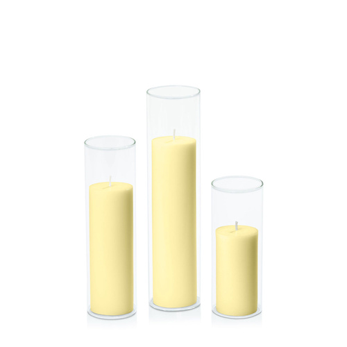 Lemon 5cm Pillar in 5.8cm Glass Set - Lg