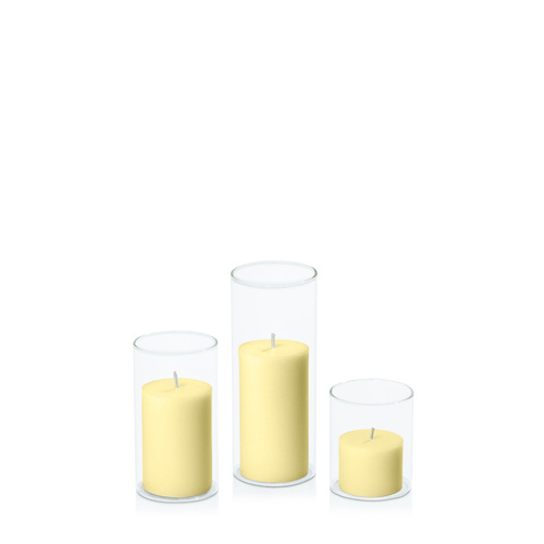 Lemon 5cm Pillar in 5.8cm Glass Set - Sm