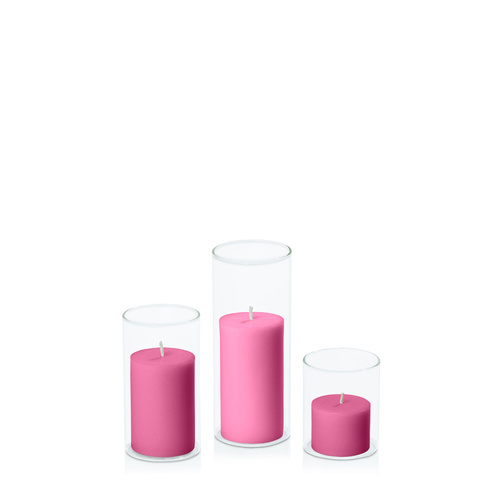 Magenta 5cm Pillar in 5.8cm Glass Set - Sm