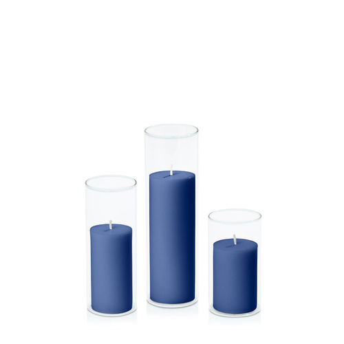Navy 5cm Pillar in 5.8cm Glass Set - Med