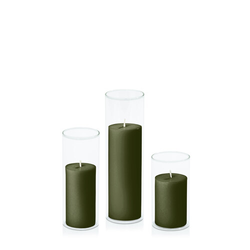 Olive 5cm Pillar in 5.8cm Glass Set - Med