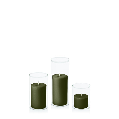 Olive 5cm Pillar in 5.8cm Glass Set - Sm