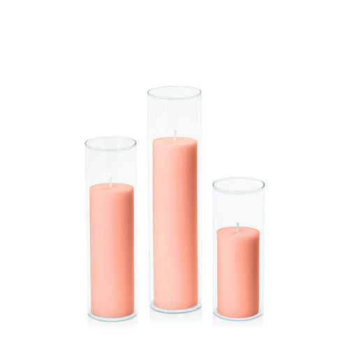 Peach 5cm Pillar in 5.8cm Glass Set - Lg