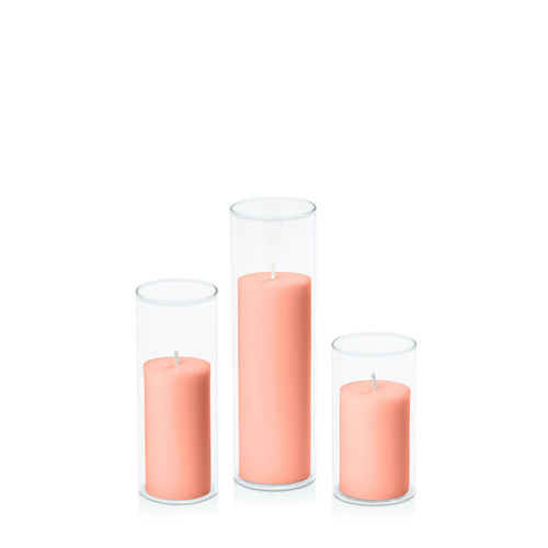 Peach 5cm Pillar in 5.8cm Glass Set - Med
