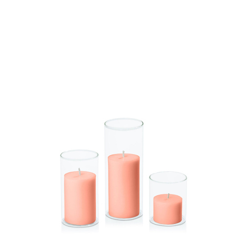 Peach 5cm Pillar in 5.8cm Glass Set - Sm