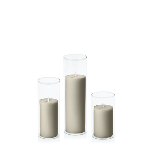 Pale Eucalypt 5cm Pillar in 5.8cm Glass Set - Med