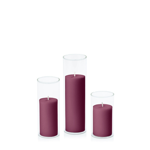 Plum 5cm Pillar in 5.8cm Glass Set - Med