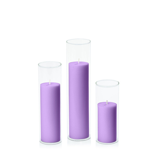 Purple 5cm Pillar in 5.8cm Glass Set - Lg