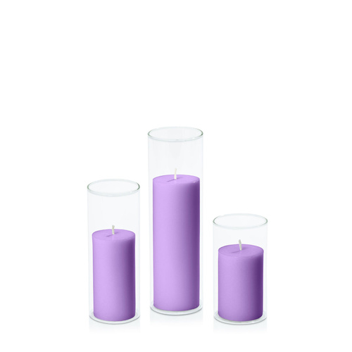 Purple 5cm Pillar in 5.8cm Glass Set - Med