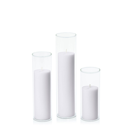 Silver Grey 5cm Pillar in 5.8cm Glass Set - Lg