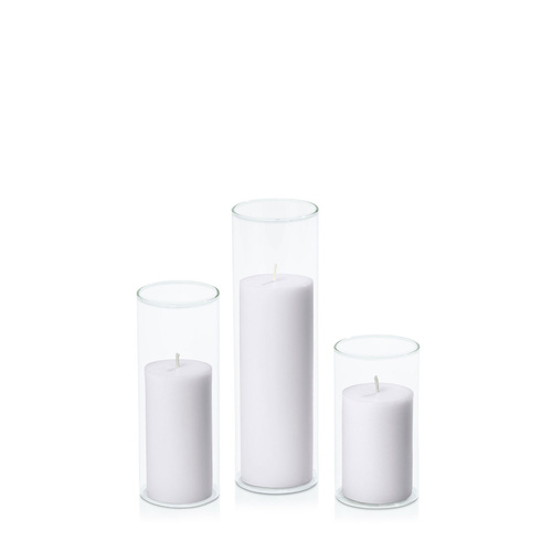 Silver Grey 5cm Pillar in 5.8cm Glass Set - Med