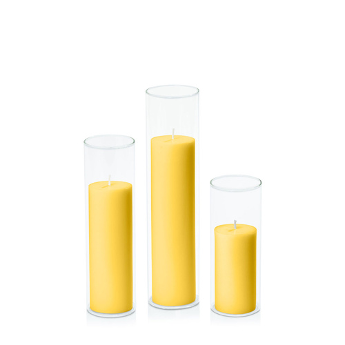 Yellow 5cm Pillar in 5.8cm Glass Set - Lg