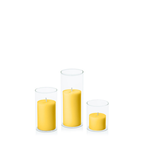 Yellow 5cm Pillar in 5.8cm Glass Set - Sm