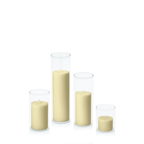 Buttercream 5cm Pillar in 5.8cm Glass Set - Sm