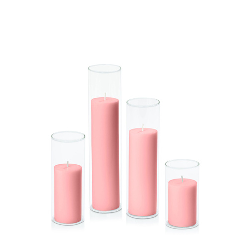 Coral Pink 5cm Pillar in 5.8cm Glass Set - Med