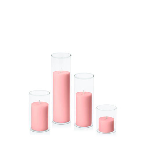 Coral Pink 5cm Pillar in 5.8cm Glass Set - Sm