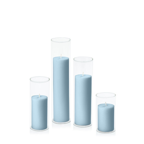 French Blue 5cm Pillar in 5.8cm Glass Set - Med