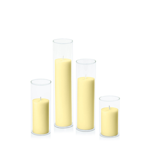 Lemon 5cm Pillar in 5.8cm Glass Set - Med