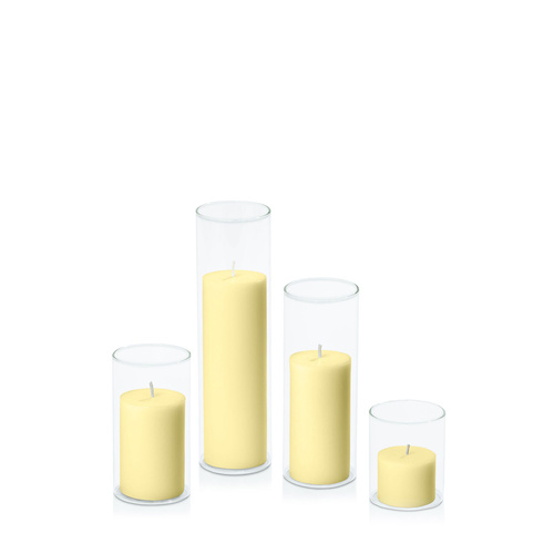 Lemon 5cm Pillar in 5.8cm Glass Set - Sm