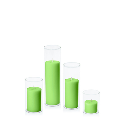 Lime 5cm Pillar in 5.8cm Glass Set - Sm