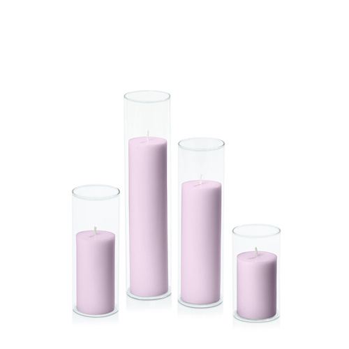 Lilac 5cm Pillar in 5.8cm Glass Set - Med