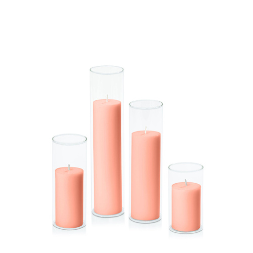 Peach 5cm Pillar in 5.8cm Glass Set - Med