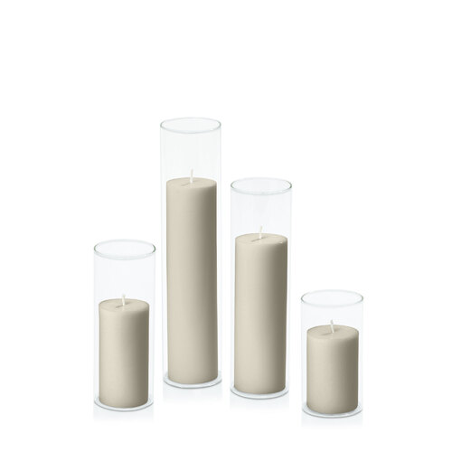 Pale Eucalypt 5cm Pillar in 5.8cm Glass Set - Med