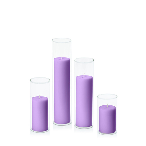 Purple 5cm Pillar in 5.8cm Glass Set - Med