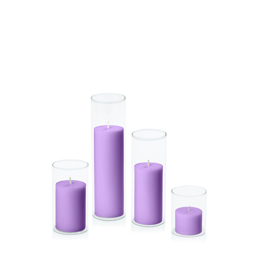 Purple 5cm Pillar in 5.8cm Glass Set - Sm